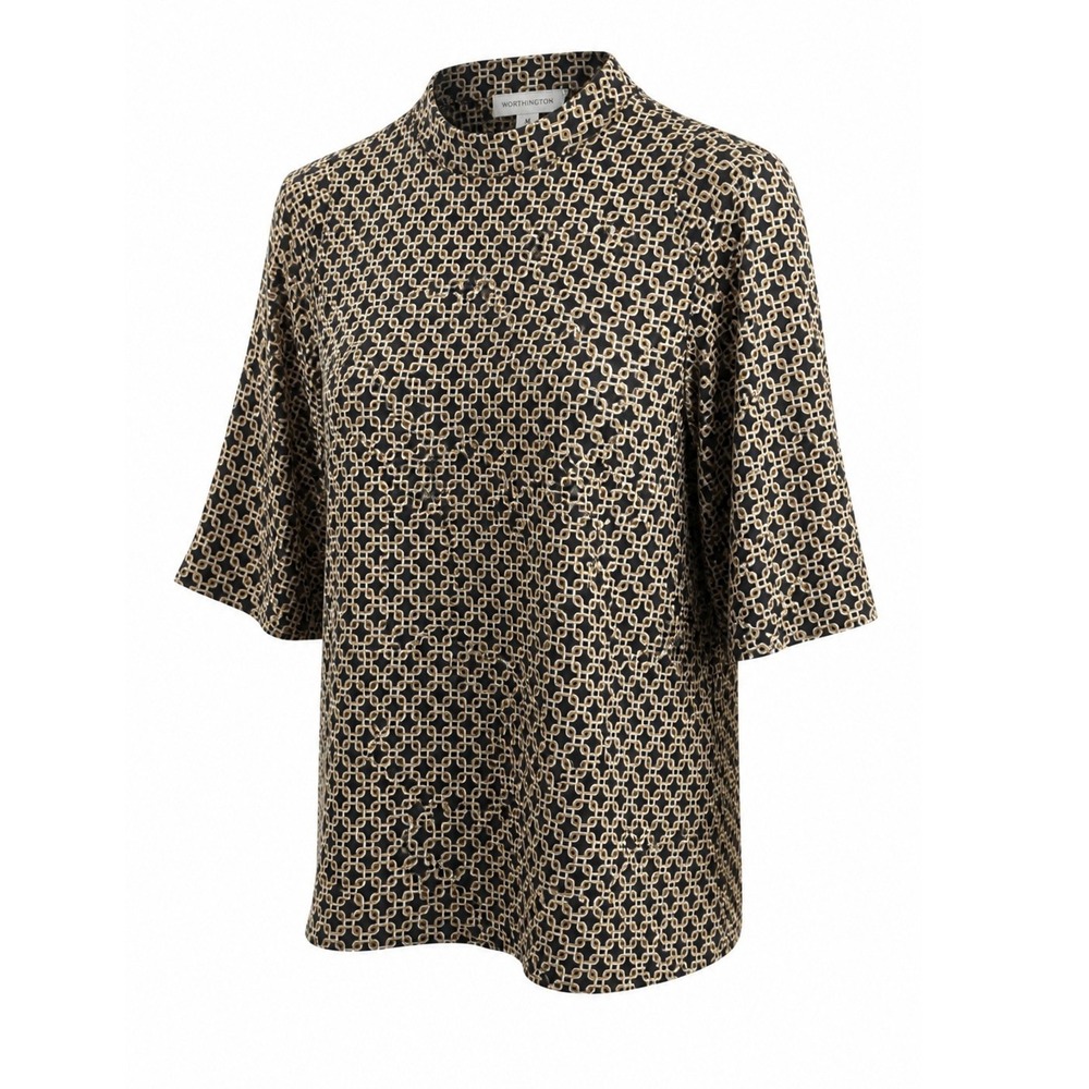Richard Allen x HM Blouse Womens 10 Mock Neck Chain Link BlackGold Geometric Top